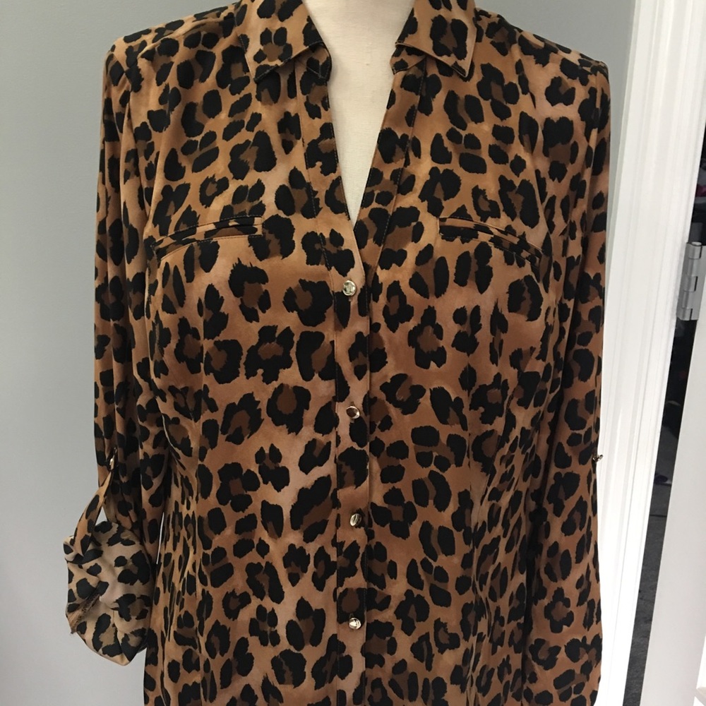 Leopard print button down collard shirt